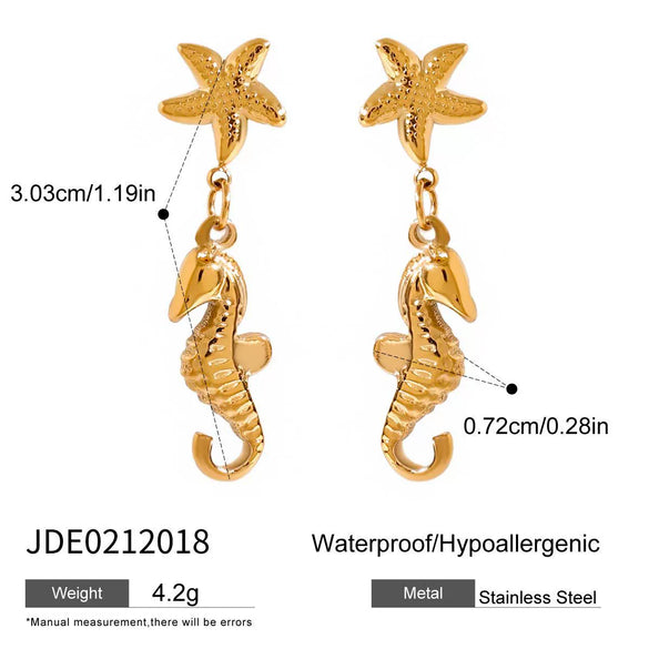 Summer Ocean Style Starfish Seahorse Pendant Earrings Stainless Steel 18K Electroplating Geometric