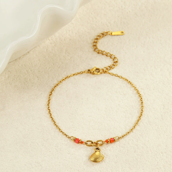 Summer Ocean Wind Coconut Tree Shell Pendant Stainless Steel 18K Gold Plated Bracelet Geometric Pattern Jewelry For Women
