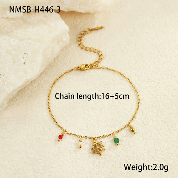 Summer Ocean Wind Coconut Tree Shell Pendant Stainless Steel 18K Gold Plated Bracelet Geometric Pattern Jewelry For Women