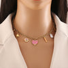 Summer Pastoral Style Love Heart Pendant Stainless Steel Necklace With Dripping Oil Treatment