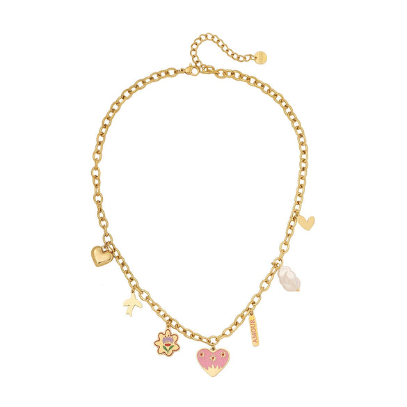 Summer Pastoral Style Love Heart Pendant Stainless Steel Necklace With Dripping Oil Treatment