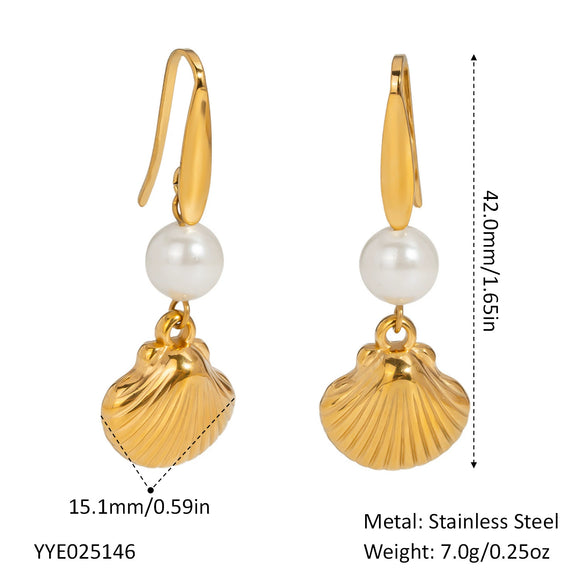 Summer Pearl Shell Pendant Earrings Light Luxury Fashion Ocean Elements High End Stainless Steel Earrings