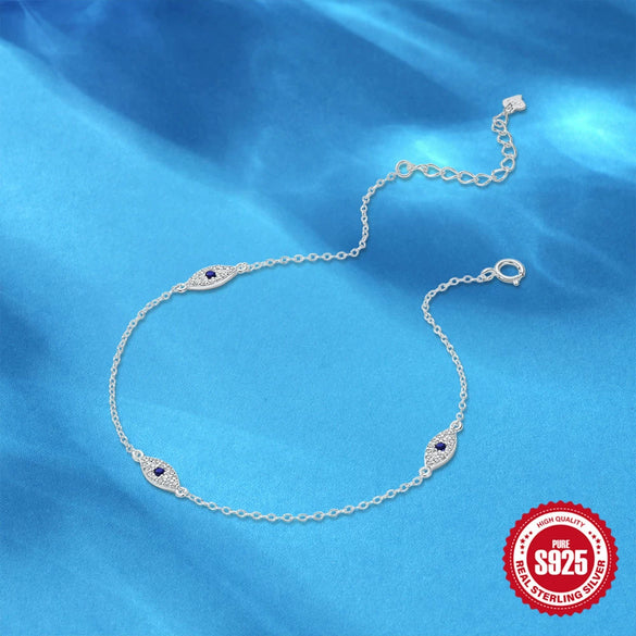 Summer S925 Sterling Silver Adjustable Devil's Eye Pendant Anklets With Star Pattern For Women