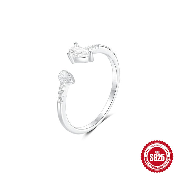 Summer S925 Sterling Silver Double Layer Butterfly Open Dropshaped Zircon Fashion Ring For Women