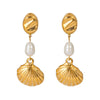 Summer Shell Pearl Earrings For Women Stainless Steel Casual Minimalist Style With Pvd Furnace Vacuum Real Gold Plating