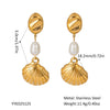 Summer Shell Pearl Earrings For Women Stainless Steel Casual Minimalist Style With Pvd Furnace Vacuum Real Gold Plating