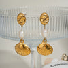 Summer Shell Pearl Earrings For Women Stainless Steel Casual Minimalist Style With Pvd Furnace Vacuum Real Gold Plating