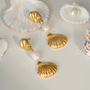 Summer Shell Pearl Earrings For Women Stainless Steel Casual Minimalist Style With Pvd Furnace Vacuum Real Gold Plating