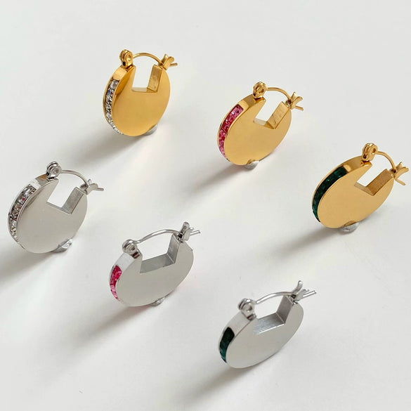 Summer Simple Niche Style Stainless Steel Earrings With Geometric Diamond Design And Electroplating Process