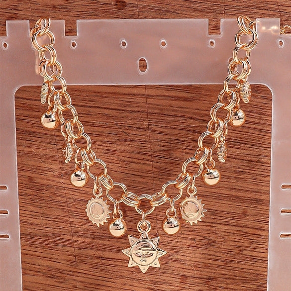 Sun Motif Geometric Zinc Alloy Chain Bracelet Unisex Fashion Jewelry With Flexible Chain Design