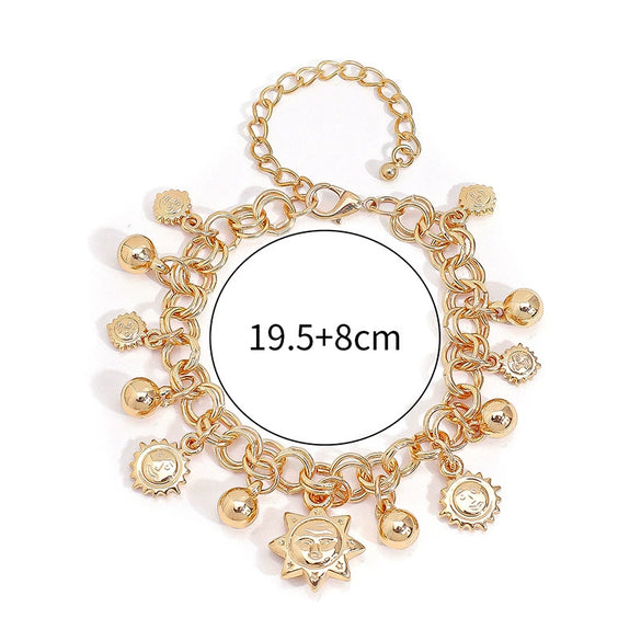 Sun Motif Geometric Zinc Alloy Chain Bracelet Unisex Fashion Jewelry With Flexible Chain Design