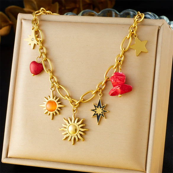 Sunflower Cat's Eye Awn Star Necklace Titanium Steel And Stainless Steel Star Shaped Electroplated Clavicle Chain For Women