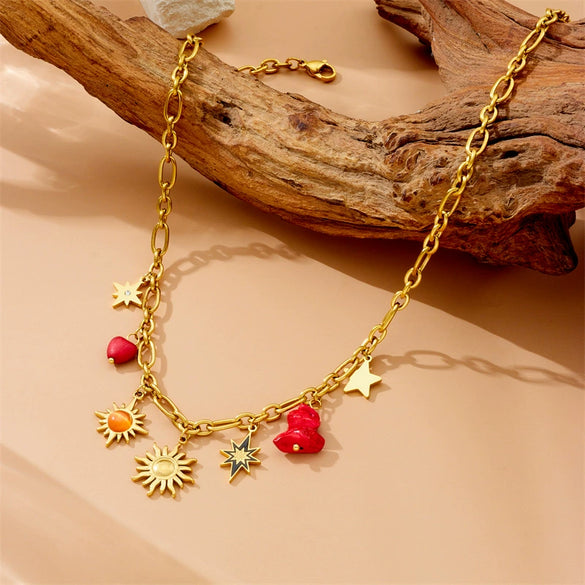 Sunflower Cat's Eye Awn Star Necklace Titanium Steel And Stainless Steel Star Shaped Electroplated Clavicle Chain For Women