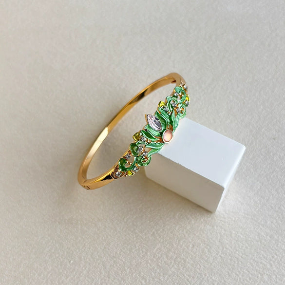 Sunflower Enamel Openwork Bangle With Cloisonné Craftsmanship And Plated Finish Floral Jewelry Wholesale