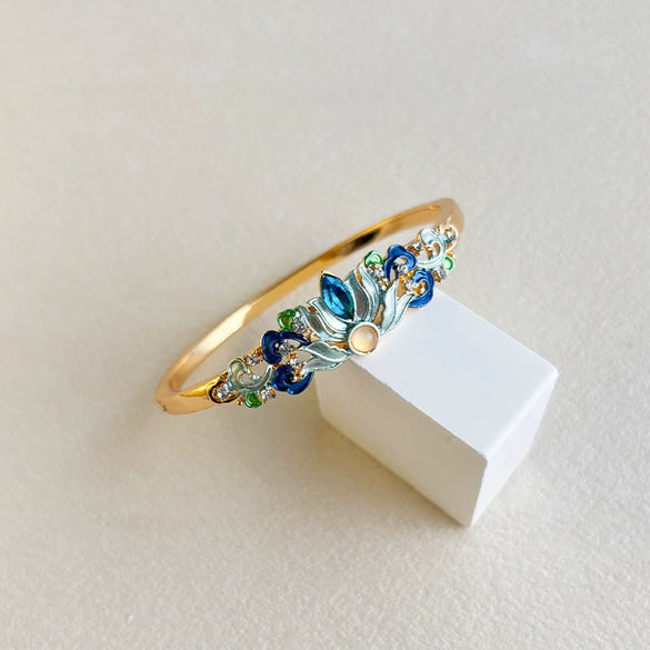 Sunflower Enamel Openwork Bangle With Cloisonné Craftsmanship And Plated Finish Floral Jewelry Wholesale