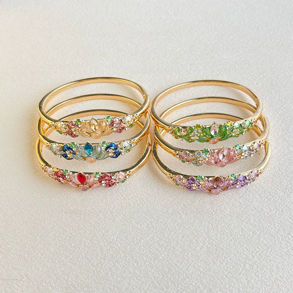 Sunflower Enamel Openwork Bangle With Cloisonné Craftsmanship And Plated Finish Floral Jewelry Wholesale