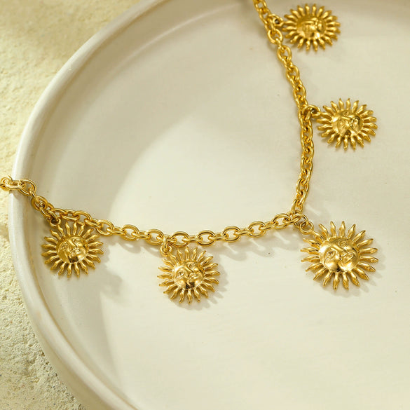 Sunflower Pendant Necklace Stainless Steel Electroplating Women's