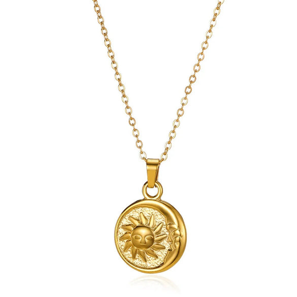 Sunflower Stainless Steel Geometric Round Unisex Necklace With Electroplating