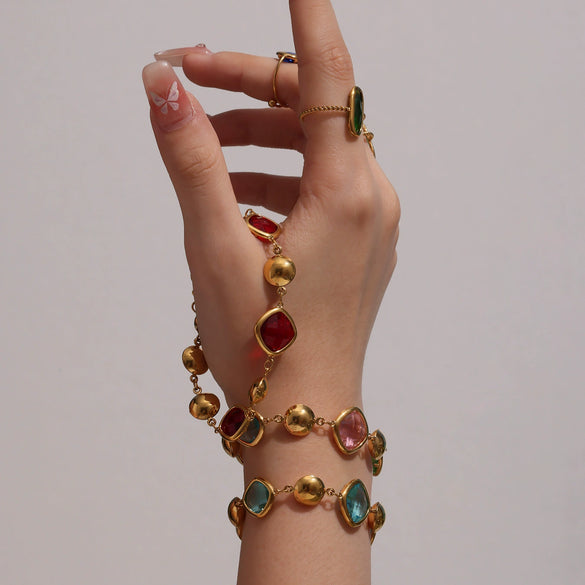 Super Shiny Imported Czech Glass Bracelet In Fashion Style With Geometric Shape Made Of Stainless Steel And 18K Real Gold Plated By Electroplating