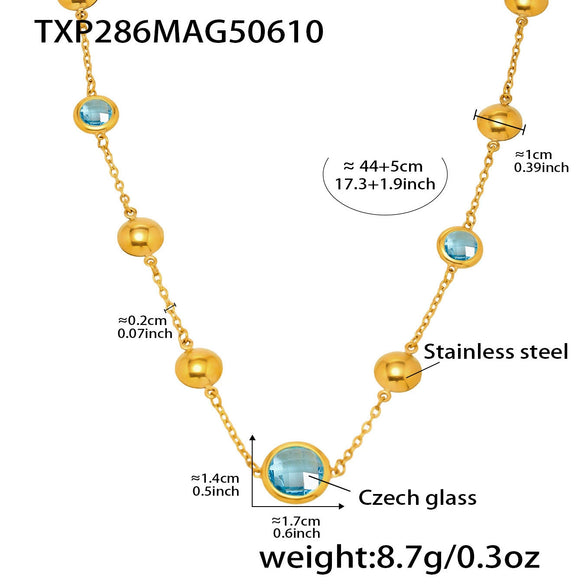 Super Shiny Imported Glass Necklace With Stainless Steel And Titanium Steel Geometric Pattern Electroplating Light Luxury Style For Women