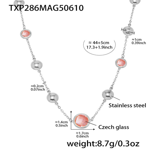 Super Shiny Imported Glass Necklace With Stainless Steel And Titanium Steel Geometric Pattern Electroplating Light Luxury Style For Women