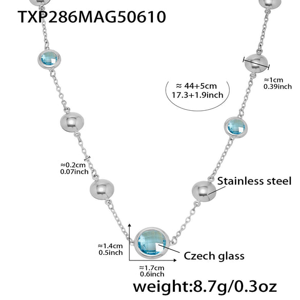 Super Shiny Imported Glass Necklace With Stainless Steel And Titanium Steel Geometric Pattern Electroplating Light Luxury Style For Women