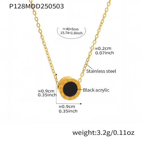 Super Texturized White Sea Black Acrylic Roman Numerals Women's Fashion Jewelry Bracelet Necklace In Stainless Steel With Geometric Shape And Electroplating