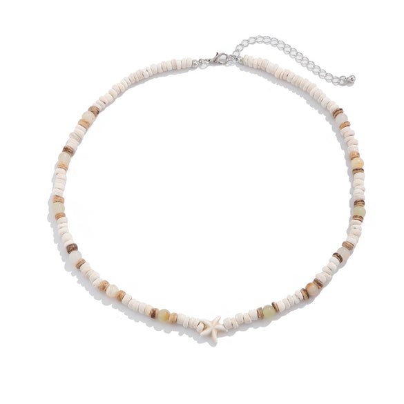 Surfer Coconut Shell Starfish Men's Hiphop Handmade Bead Clavicle Chain Jewelry With Geometric Pattern