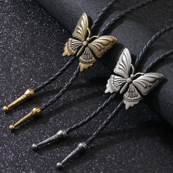 Sweater Chain Alloy Pendant Snake Bone Chain Metallic Leather Plaid Butterfly Retro Unisex