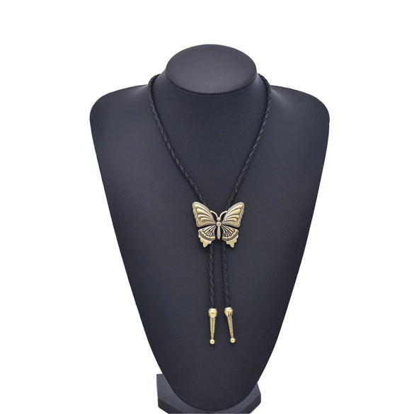 Sweater Chain Alloy Pendant Snake Bone Chain Metallic Leather Plaid Butterfly Retro Unisex