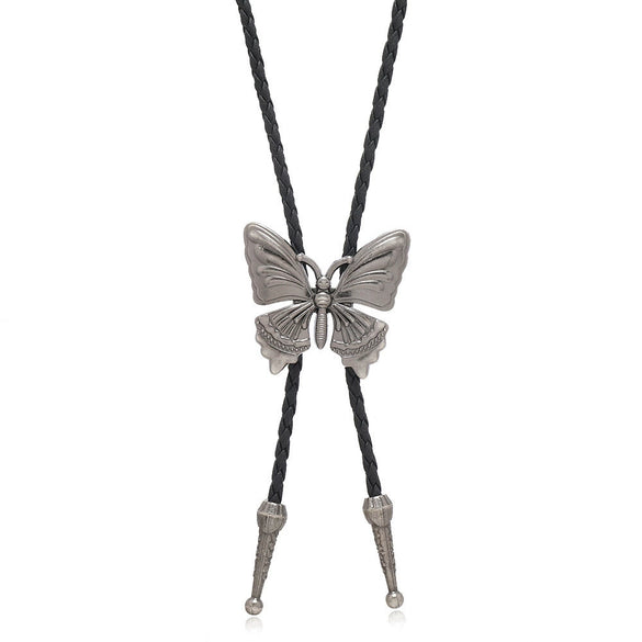 Sweater Chain Alloy Pendant Snake Bone Chain Metallic Leather Plaid Butterfly Retro Unisex