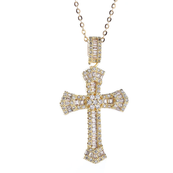 Sweater Chain Exaggerated Design Zircon Cross Copper Ochain Hiphop Style Electroplating