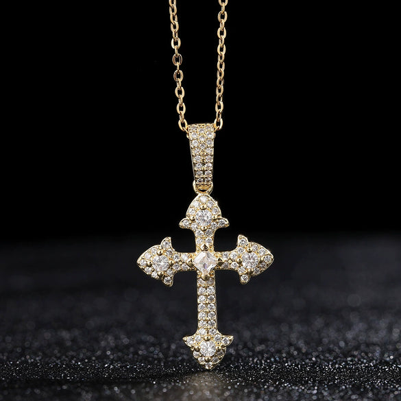 Sweater Chain Exaggerated Design Zircon Cross Copper Ochain Hiphop Style Electroplating