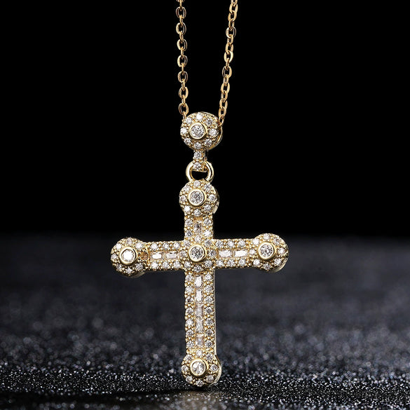 Sweater Chain Exaggerated Design Zircon Cross Copper Ochain Hiphop Style Electroplating