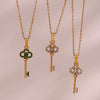 Sweater Chain Jewelry Titanium Steel Micro Inlay Retro Hollow Flower Key Pendant Necklace Stainless Steel Geometric Electroplated