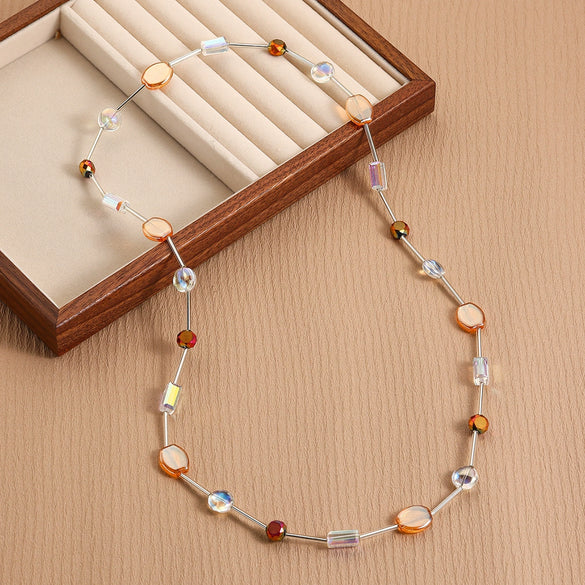 Sweater Chain Long Necklace Women's Simple Style With Artificial Crystal And Geometric Rhombus Handmade