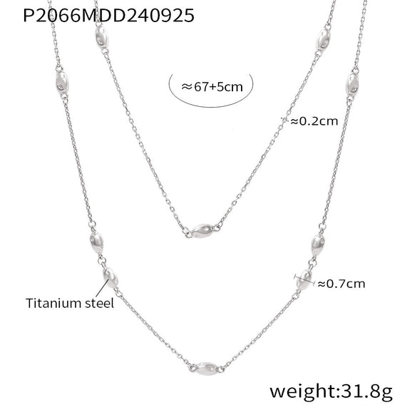 Sweater Chain Necklace 316L Stainless Steel Light Luxury Geometric Electroplated Double Layer Beaded