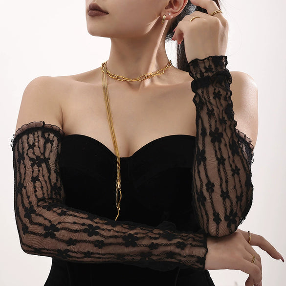 Sweater Chain 316L Stainless Steel Geometric Electroplated Multi Layer Tassel Curved Strip Stacked