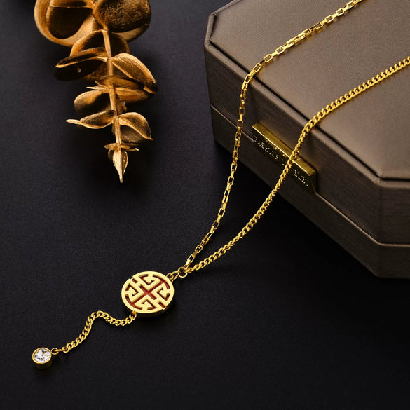Sweater Chain Titanium Steel Gold Inlaid Geometric Round Clavicle Chain