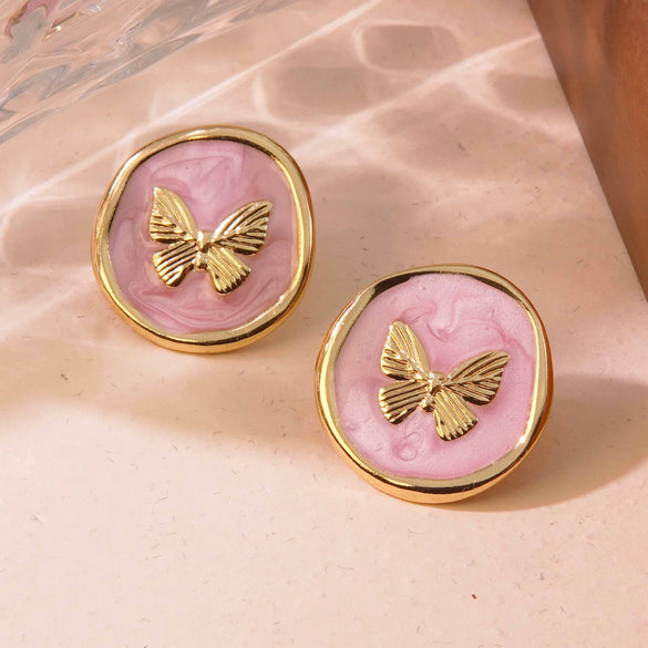 Sweet And Beautiful Style Butterfly And Bow Tie Geometric Pattern Stainless Steel Dripping Oil Earrings For Women