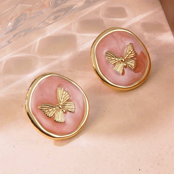 Sweet And Beautiful Style Butterfly And Bow Tie Geometric Pattern Stainless Steel Dripping Oil Earrings For Women
