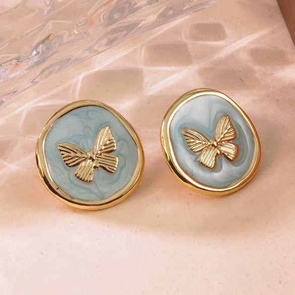 Sweet And Beautiful Style Butterfly And Bow Tie Geometric Pattern Stainless Steel Dripping Oil Earrings For Women