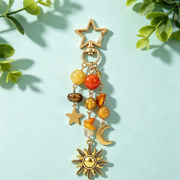 Sweet And Cool Star And Moon Zinc Alloy Keychain With Crushed Stone Pentagram Pendant Fashion Bag Charm Accessory