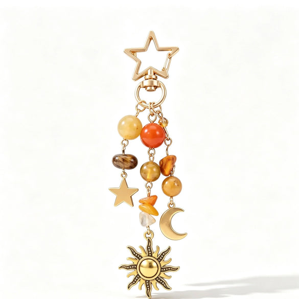 Sweet And Cool Star And Moon Zinc Alloy Keychain With Crushed Stone Pentagram Pendant Fashion Bag Charm Accessory