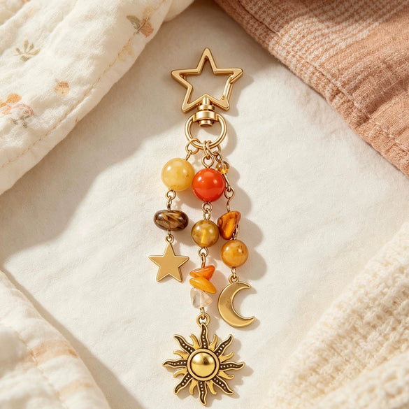 Sweet And Cool Star And Moon Zinc Alloy Keychain With Crushed Stone Pentagram Pendant Fashion Bag Charm Accessory