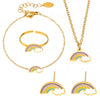 Sweet And Cute Kids' Jewelry Set With Oil Dripping Rainbow Cloud Design Titanium Steel And Stainless Steel Electroplated Earrings Necklace Bracelet Ring