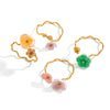 Sweet And Romantic Summer Colorful Flower Hammer Pattern Adjustable Open Ring For Women Made Of 18K Gold Plated Stainless Steel With Electroplating