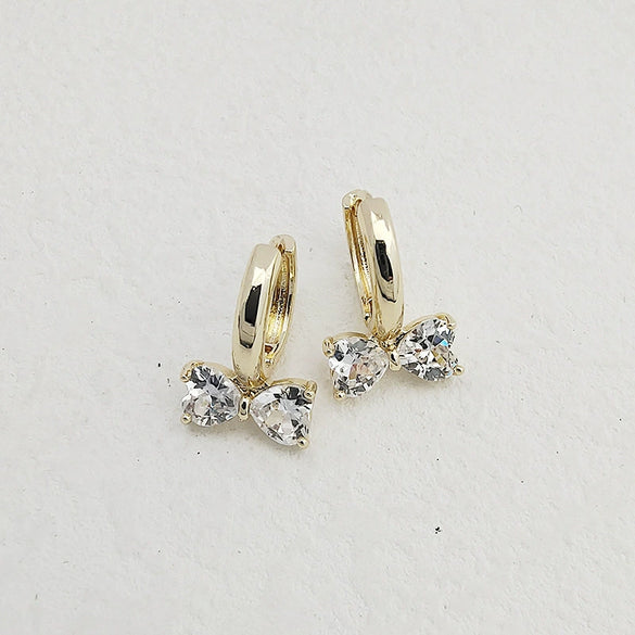 Sweet Bow Copper Earrings With Sparkling Zircon Inlay Trendy Niche Design Earrings For Women