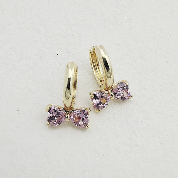 Sweet Bow Copper Earrings With Sparkling Zircon Inlay Trendy Niche Design Earrings For Women