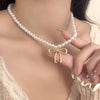 Sweet Bow Knot Imitation Pearl Alloy Wholesale Pendant Necklace